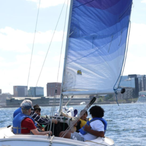 A sailboat in Boston Harbor
