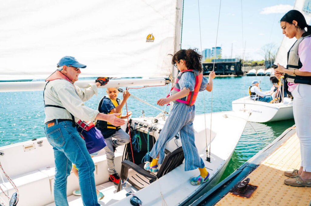 Helping hand on a sailboat